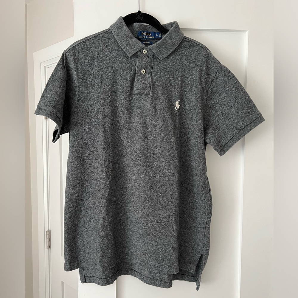 Ralph Lauren Polo Gray Short Sleeve Custom Fit Collar Shirt [Large]